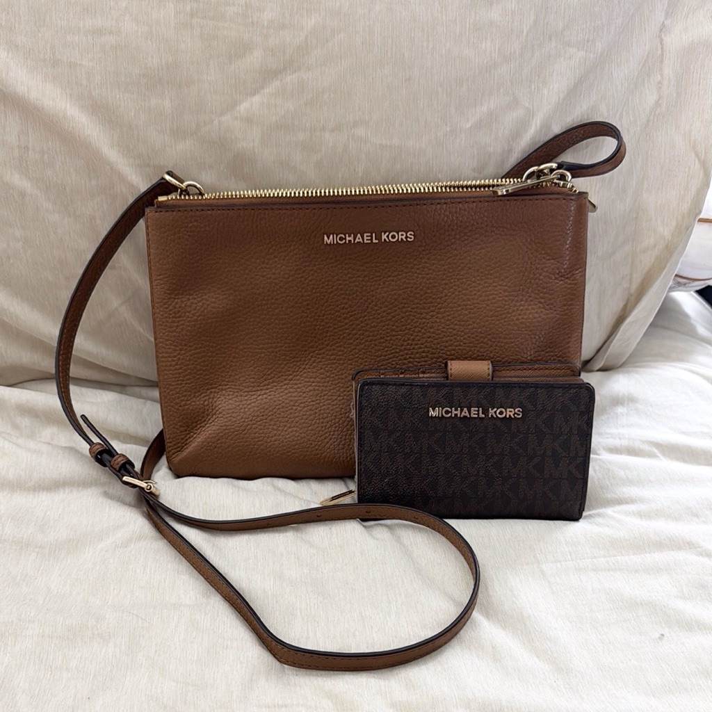 Michael Kors Brown Crossbody Bag And Wallet Set